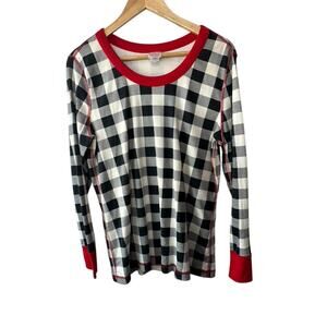 Hanna Andersson Black & White Stripe Buffalo Plaid Pajama Shirt Size XL